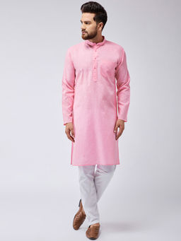 SOJANYA - Cotton Linen Pink Kurta And White Pyjama (Set of 2)