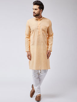 SOJANYA - Cotton Linen Yellow Kurta And White Pyjama (Set of 2)