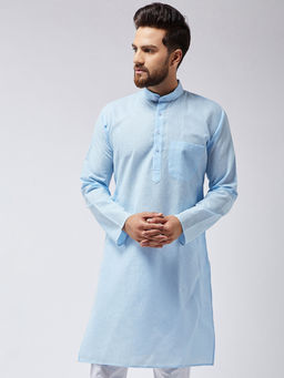 SOJANYA - Cotton Linen Sky Blue Only Long Kurta