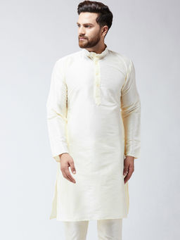 SOJANYA - Men's Silk Cream Kurta With Churidar Pyjama Set (Set of 2)