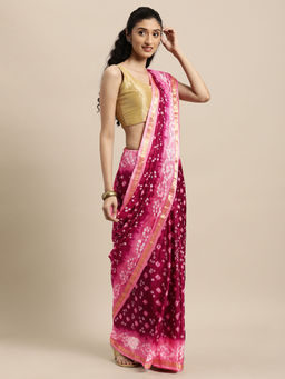 Geroo Jaipur - Hand Dyed Maroon and Pink Bandhani Saree