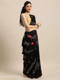 Geroo Jaipur - Handcrafted Black Art Silk Bandhani Saree