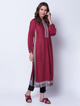 Biba - Maroon Solid Kurta