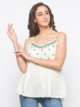 Globus - White Embroidered Top