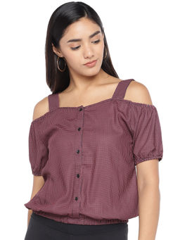 Globus - Maroon Checked Blouson Top