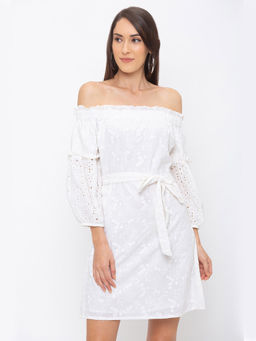 Globus - White Solid Dress
