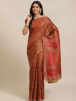 Sareemall - Mustard Casual Art Silk Printed Saree With Unstitched Blouse