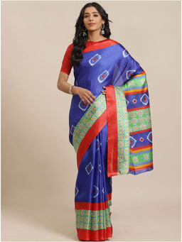 Sareemall - Blue Casual Art Silk Printed Saree With Unstitched Blouse