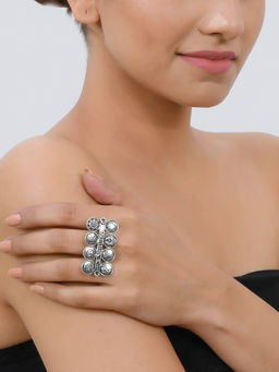 Silvermerc Designs - Ashtanidhi Oxidised Silver plated Ring