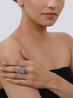Silvermerc Designs - Peacock Oxidised Silver plated Ring