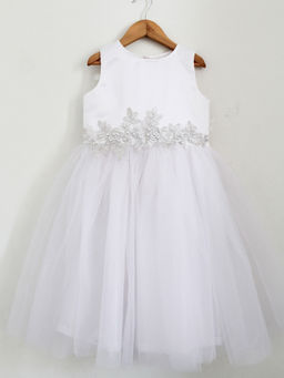Woonie - Girls White Embellished Party Frock
