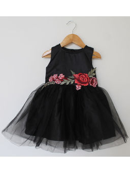 Woonie - Black Satin Fit and Flare Frock
