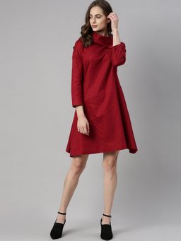 RAREISM - Maroon Solid Dresses