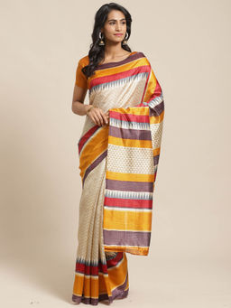 Sareemall - Cream Stripes Saree with Unstitched Blouse