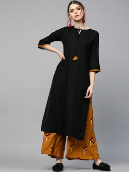 Gerua By Libas - Black Solid Kurta And Printed Palazzo (Set of 2)
