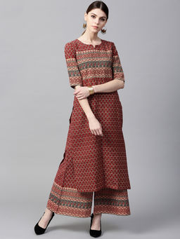 Gerua By Libas - Red Printed Kurta And Printed Palazzo (Set of 2)