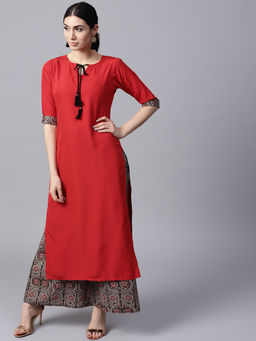 Gerua By Libas - Red Crepe Solid Kurta And Printed Palazzo (Set of 2)