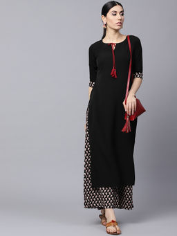 Gerua By Libas - Black Crepe Solid Kurta And Printed Palazzo (Set of 2)