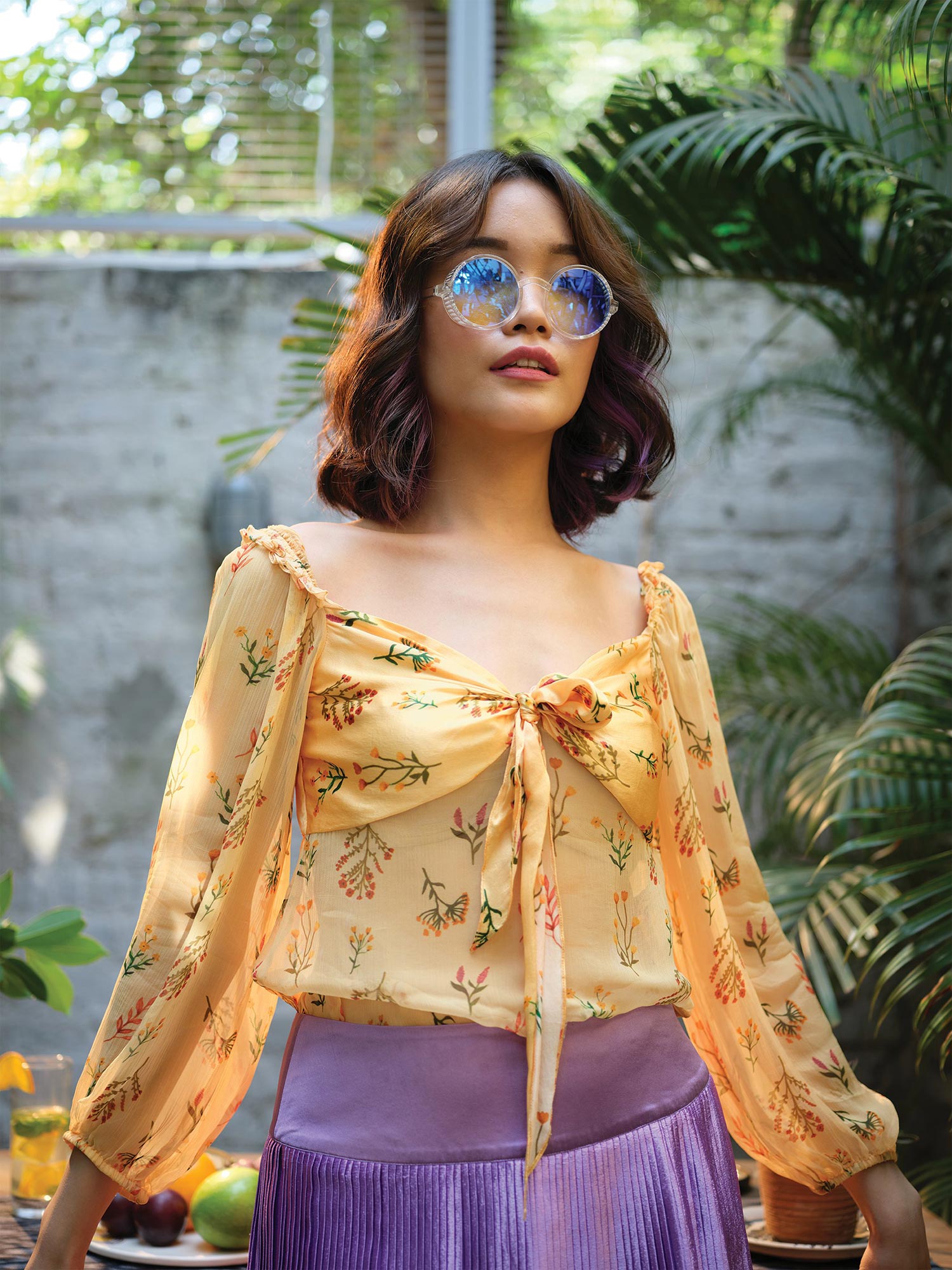 Buy GUAPA Sila Front Knot Sweetheart Blouse Online