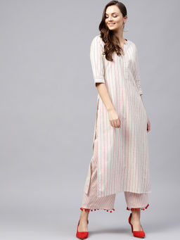 Gerua By Libas - Off White Check Kurta And Stripes Palazzo (Set of 2)