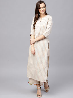 Gerua By Libas - Off White Check Kurta And Stripes Palazzo (Set of 2)