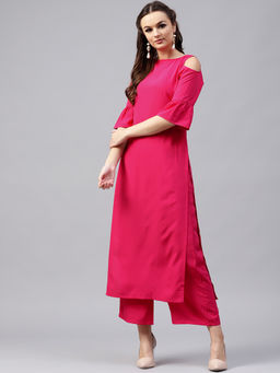 Gerua By Libas - Pink Crepe Solid Kurta And Solid Crepe Palazzo (Set of 2)
