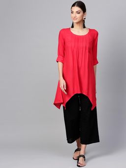 Gerua By Libas - Red Rayon Solid Aline Kurta With Cotton Palazzo (Set of 2)