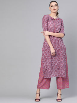 Gerua By Libas - Purple Printed Kurta And Purple Printed Palazzo With Side Pocket (Set of 2)