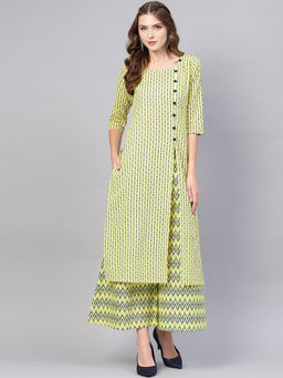 Gerua By Libas - Yellow Printed Kurta And Yellow Printed Palazzo With Side Pocket (Set of 2)