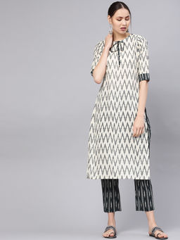 Gerua By Libas - Off White Printed Kurta And Black Printed Trouser With Side Pocket (Set of 2)