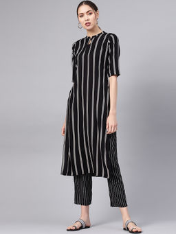 Gerua By Libas - Black Striped Kurta And Black Striped Trouser With Side Pocket (Set of 2)