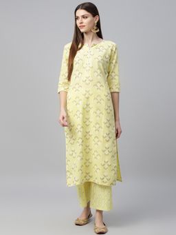 Gerua By Libas - Yellow Printed Kurta And Yellow Printed Palazzo With Both Side Pocket (Set of 2)