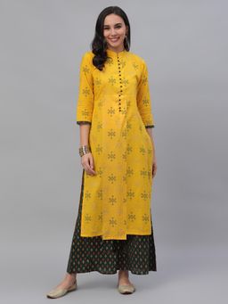 Gerua By Libas - Yellow Printed Kurta And Green Printed Palazzo With Both Side Pocket (Set of 2)