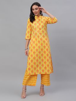 Gerua By Libas - Yellow Printed Kurta And Yellow Printed Palazzo With Both Side Pocket (Set of 2)
