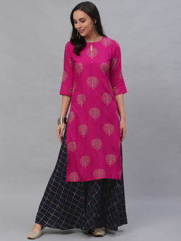 Libas - Pink Printed Casual Kurta with Skirt (Set of 2)