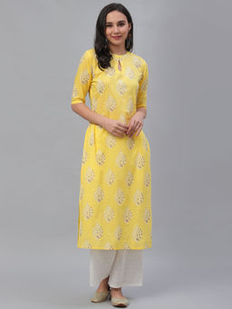 Libas - Yellow Printed Casual Kurta with Palazzo (Set of 2)