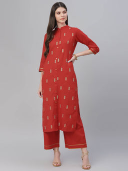 Libas - Red Embroidered Kurta And Palazzo (Set of 2)