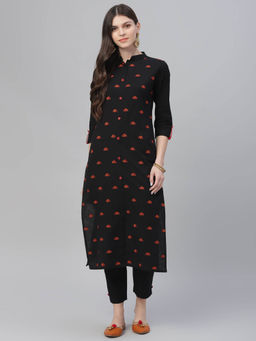 Libas - Black Embroidered Kurta And Trousers (Set of 2)