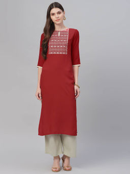 Libas - Red Embroidered Kurta And Palazzo (Set of 2)