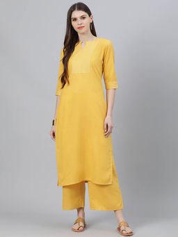 Gerua By Libas - Yellow Solid Kurta And Palazzo (Set of 2)