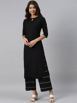 Gerua By Libas - Black Printed Viscose Rayon Kurta (Set of 2)