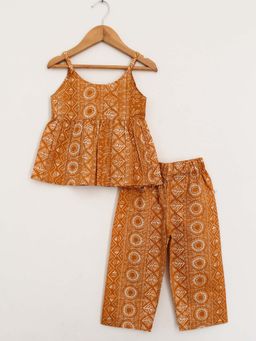 Woonie - Summer Wear Printed Top With Pants (Set Of 2)