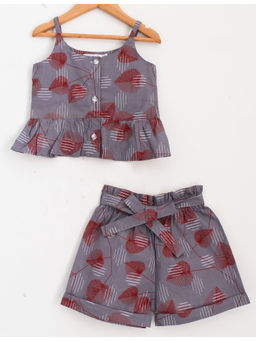 Woonie - Grey Leaf Printed For Girls (Set of 2)