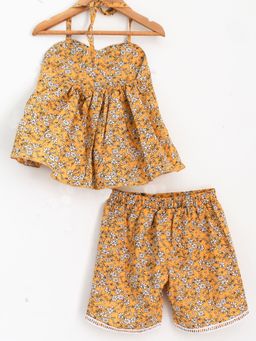 Woonie - Yellow Printed Haterneck Top with Shorts (Set of 2)