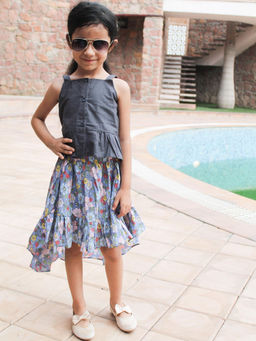 Woonie - Strap Top with High Low Frill Skirt (Set of 2)