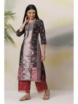 Biba - Black Straight Art Silk Kurtas