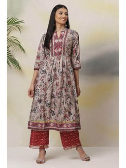 Biba - Grey Flared Art Silk Kurta