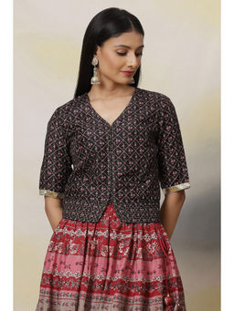 Biba - Black Straight Art Silk Short Tops