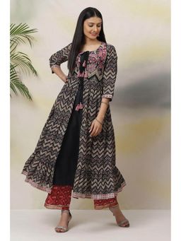 Biba - Black Flared Cotton Kurtas (Set of 2)