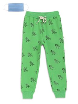 Lil Tomatoes - Green Animal Print Trackpants With FREE 3-Ply Face Mask (Set of 2)